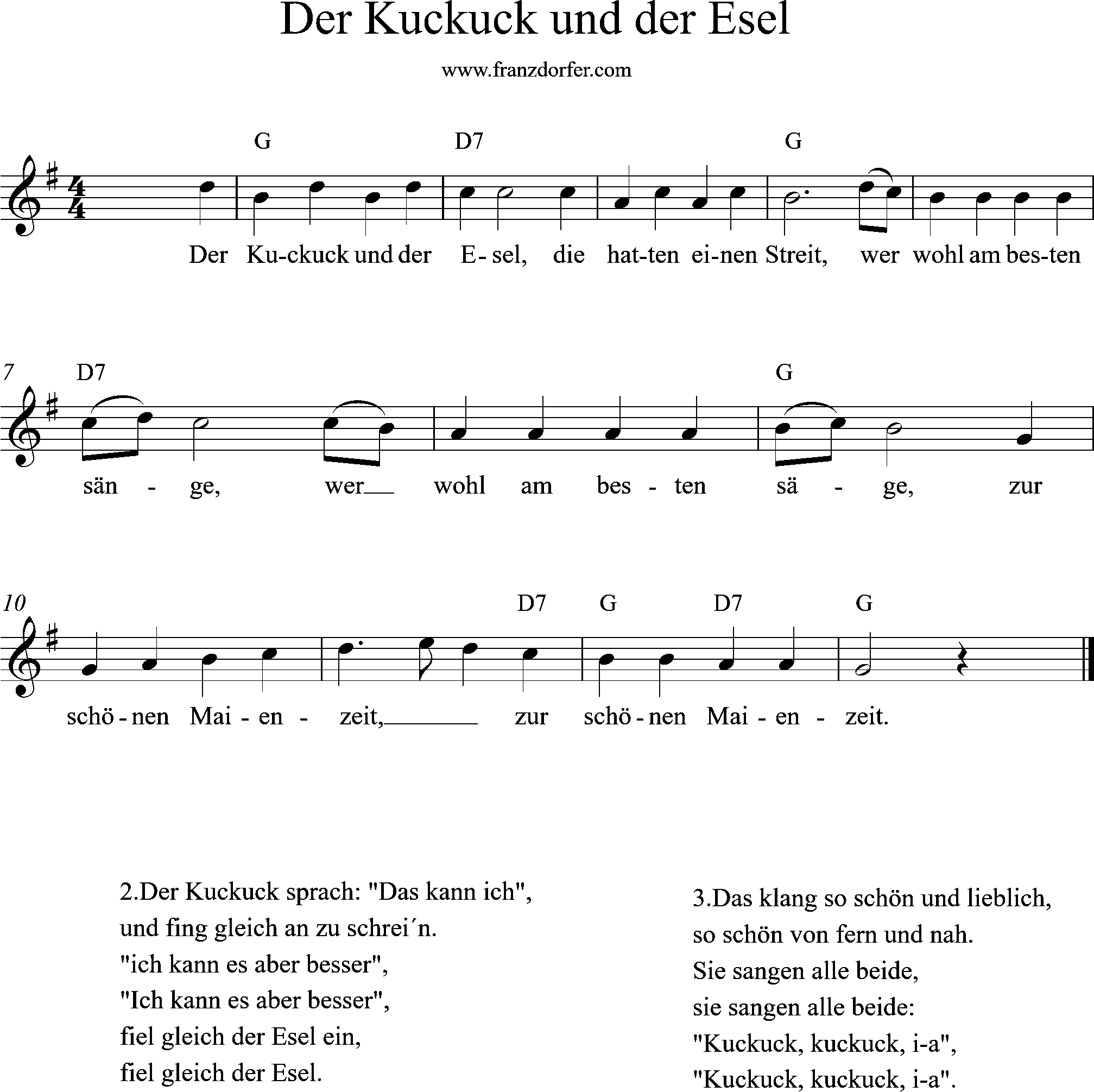 sax noten - Der Kuckuck und der Esel